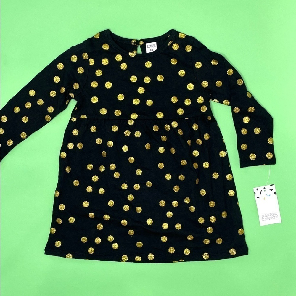 Harper Canyon Black and Gold Polka Dot Dress